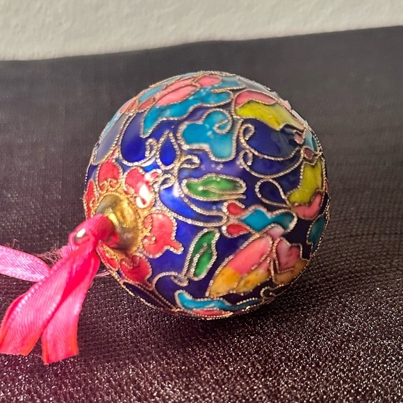 Vintage Cloisonné Butterfly Ball Christmas Ornament Cobalt Blue Enamel All Over - Picture 2 of 4